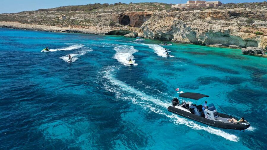 Mellieha: Comino and Blue Lagoon Jet Ski Safari Tour at 3 PM - The route from Mellieha to Comino: caves, rocks, and fast viewpoints