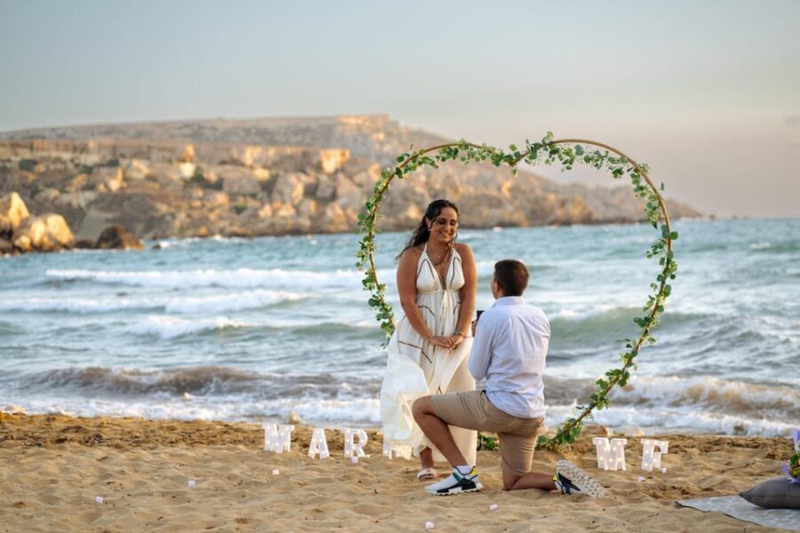 Proposal Photoshoot with Professional Photographer in Malta - Choosing your setup: beach arch vs sunset picnic